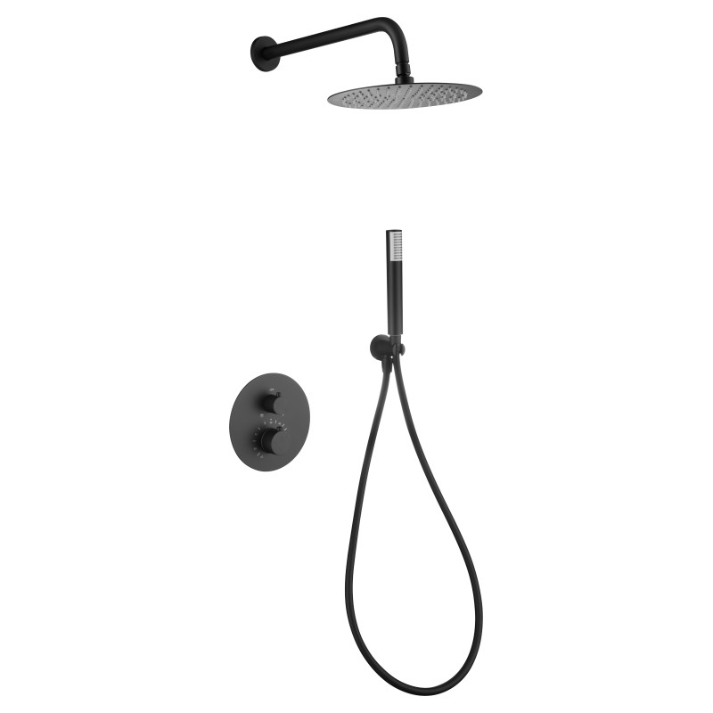Imex Génova GTG053/NG conjunto de ducha termostático empotrado con rociador a pared acabado negro mate