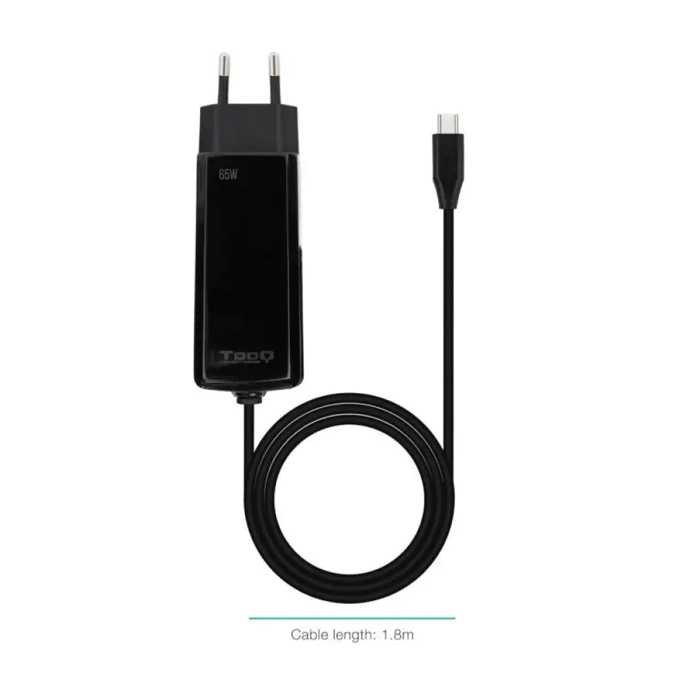 Cargador Portátil TooQ TQLC-USBCGAN65PD-C GaN 65W USB-C 1.8m Negro