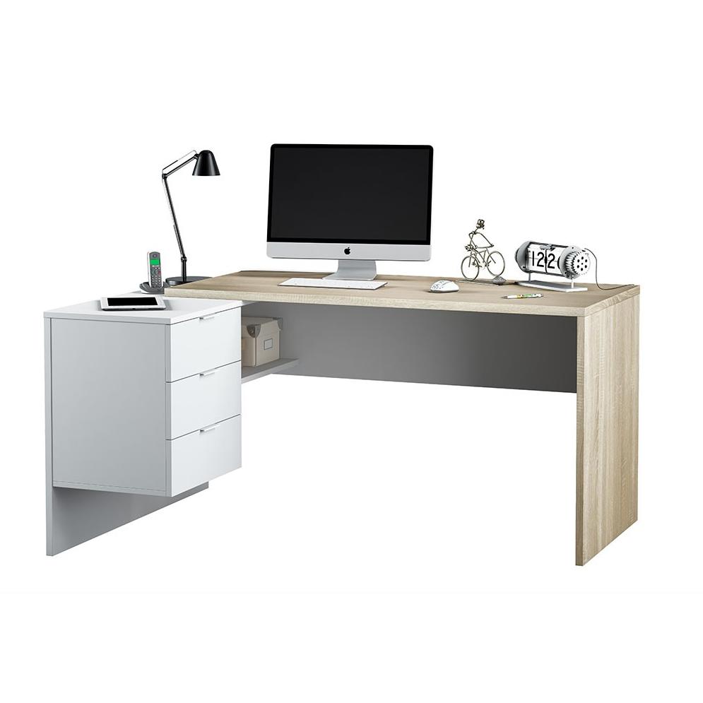 MOBELCENTER - Mesa de Oficina Modelo Office - Mesa despacho Ordenador con 3 cajones - Color Blanco Artik Mate y Roble Canadian - 1150