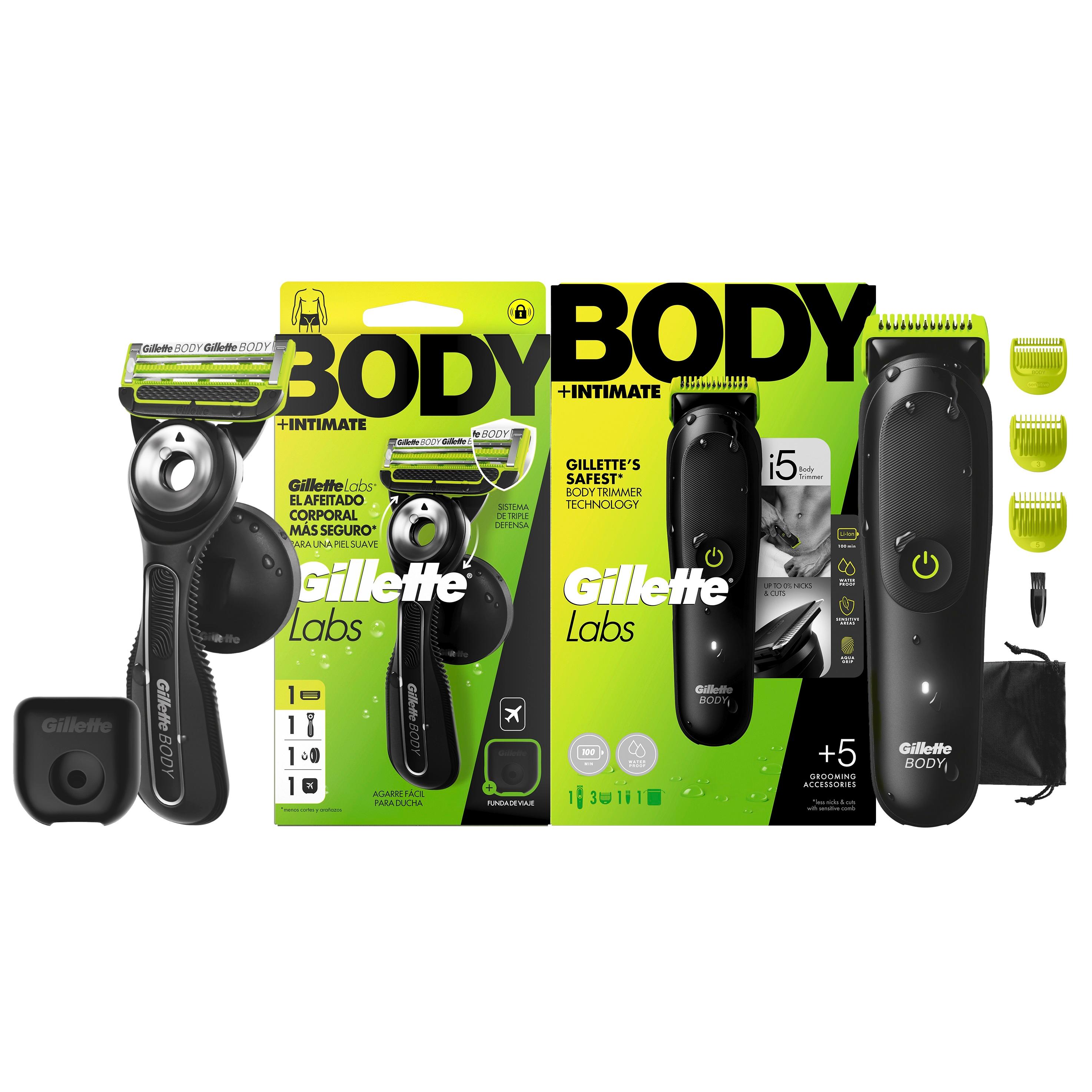 GilletteLabs Body 1UP + i5 Body - Recortadora corporal para hombre, 5 accesorios, negro.