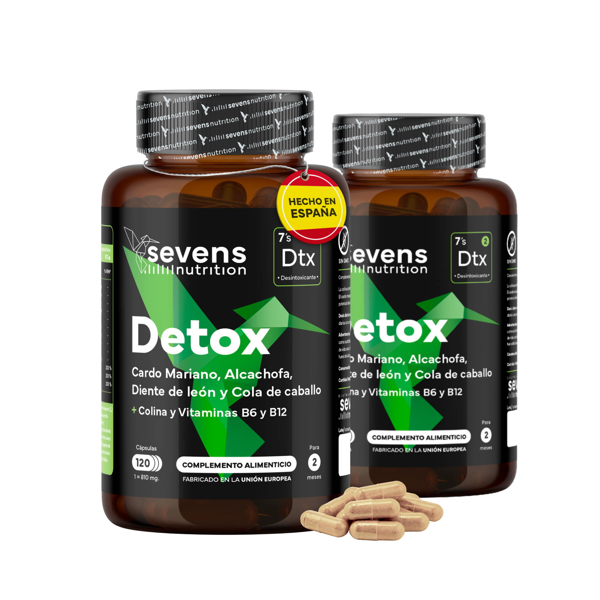 Pack 2x Detox - Cardo Mariano con Alcachofa_ Diente de León_ Cola de Caballo y Colina - Limpieza Hepática y Eliminación de Toxinas - Sevens Nutrition