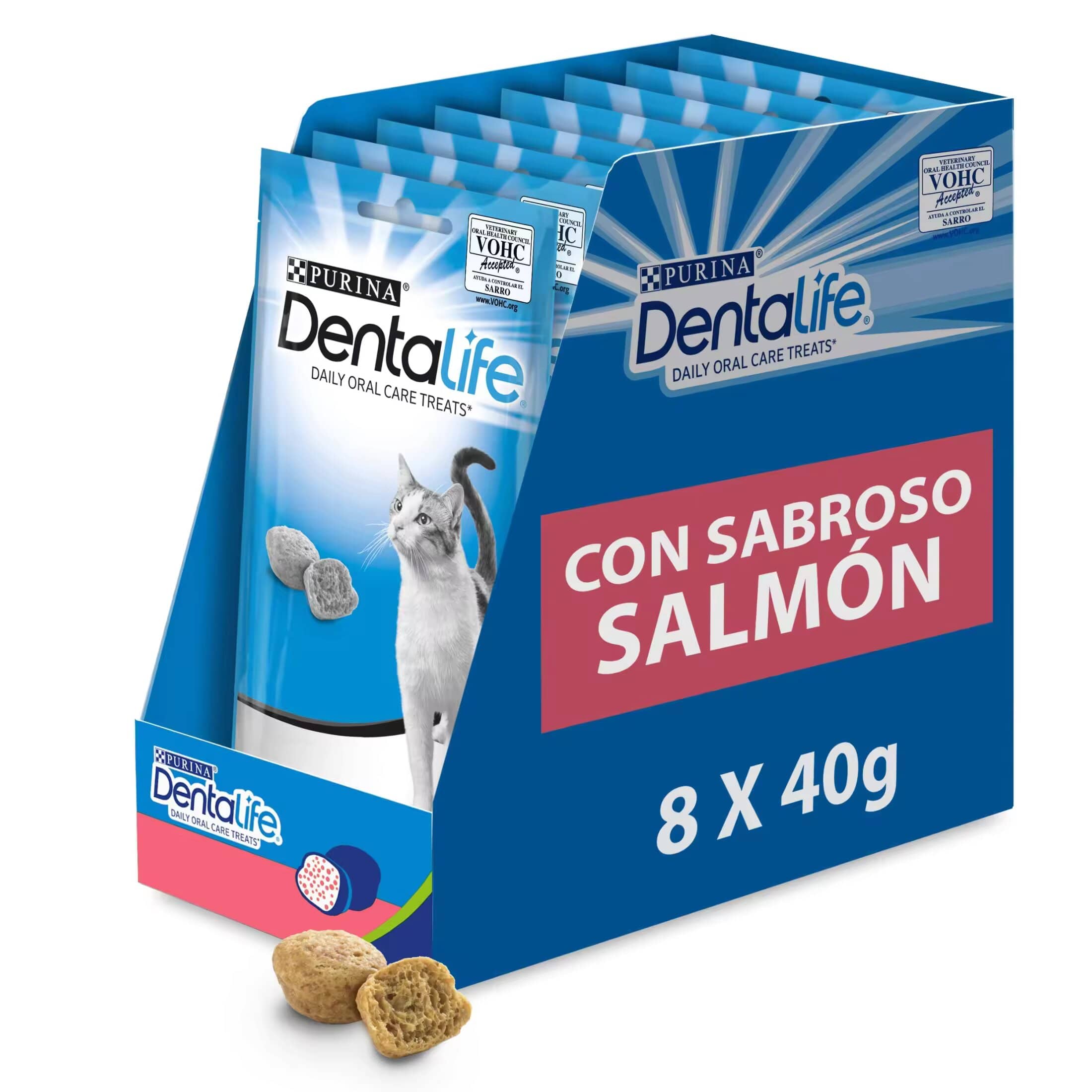 Dentalife Dailye Oral Care Gato Sabor Salmón Pack de 8 sobres - Snacks para gatos sabor salmón