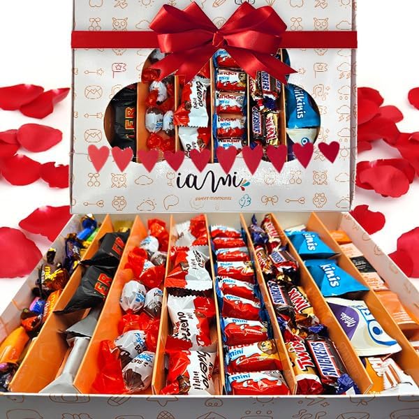 Caja Chocolatinas Regalo - Más de 80 Chocolatinas y Bombones para Regalar - Kinder Bueno, Kinder Chocolate, Toblerone, Snickers, Twix, Merci, Bombones Milka, Perfecto como Regalo de San valentin.