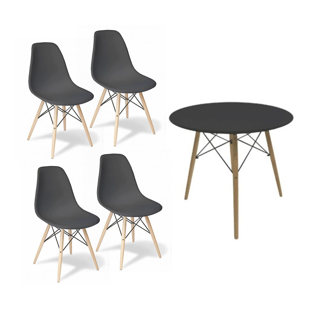 Orion91 black 4 leg table set 80x80x76cm + 4 orion91 polypropylene chairs color black 🖤   And legs in beech wood 46.5 x 48 x 82 cm dining room office living room teleworking kitchen – spazioluzio