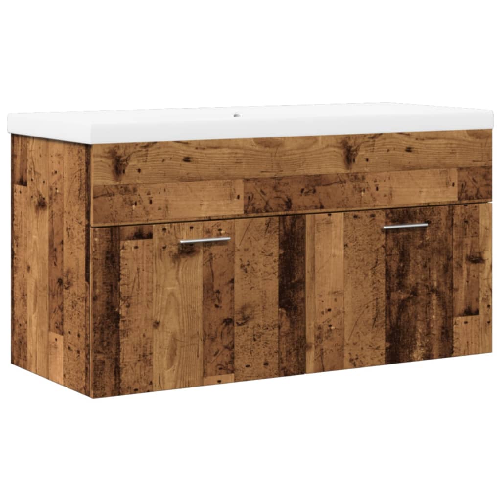 vidaXL Mueble baño con lavabo integrado madera envejecida