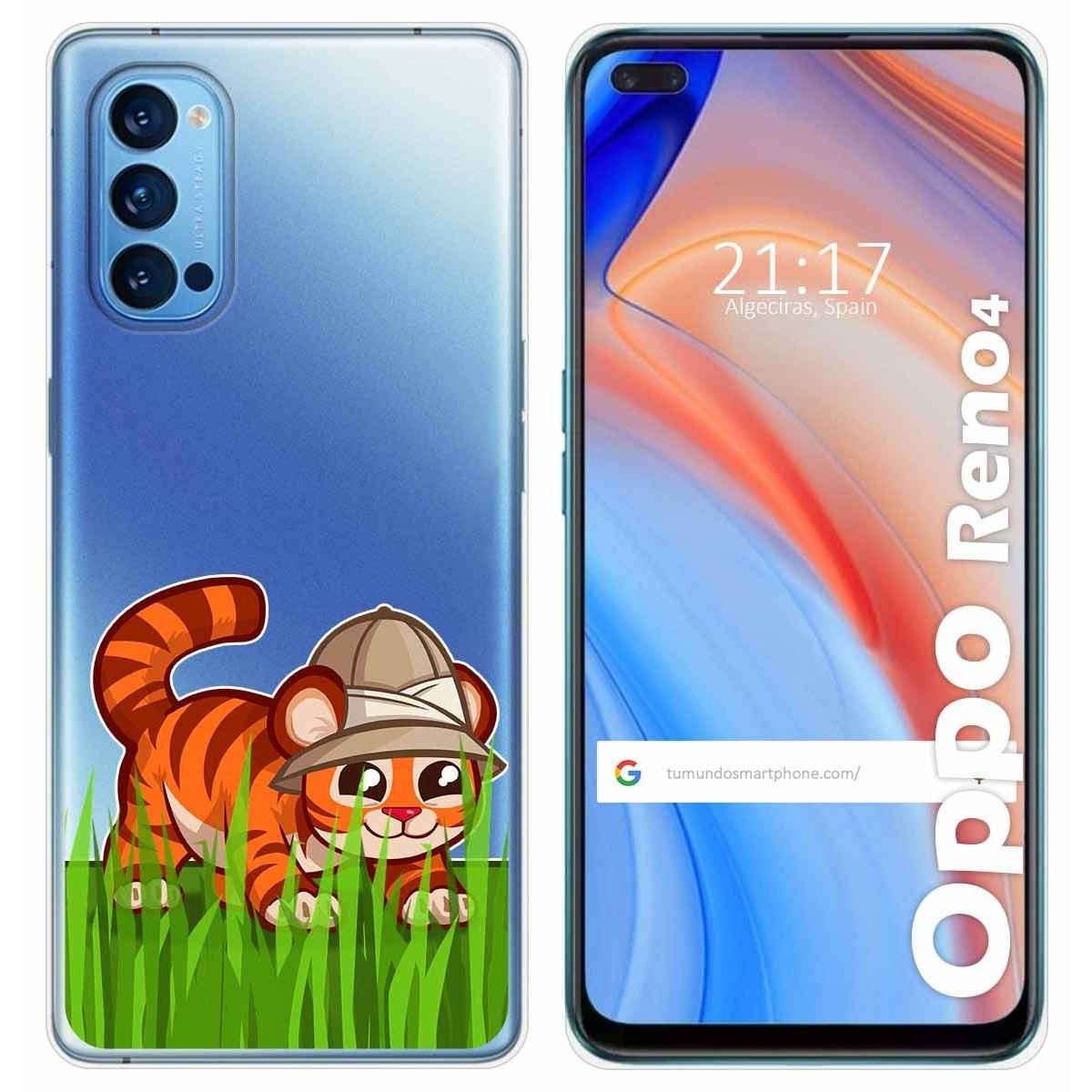 Tumundosmartphone Funda Gel Transparente para Oppo Reno 4 5G diseño Tigre Dibujos