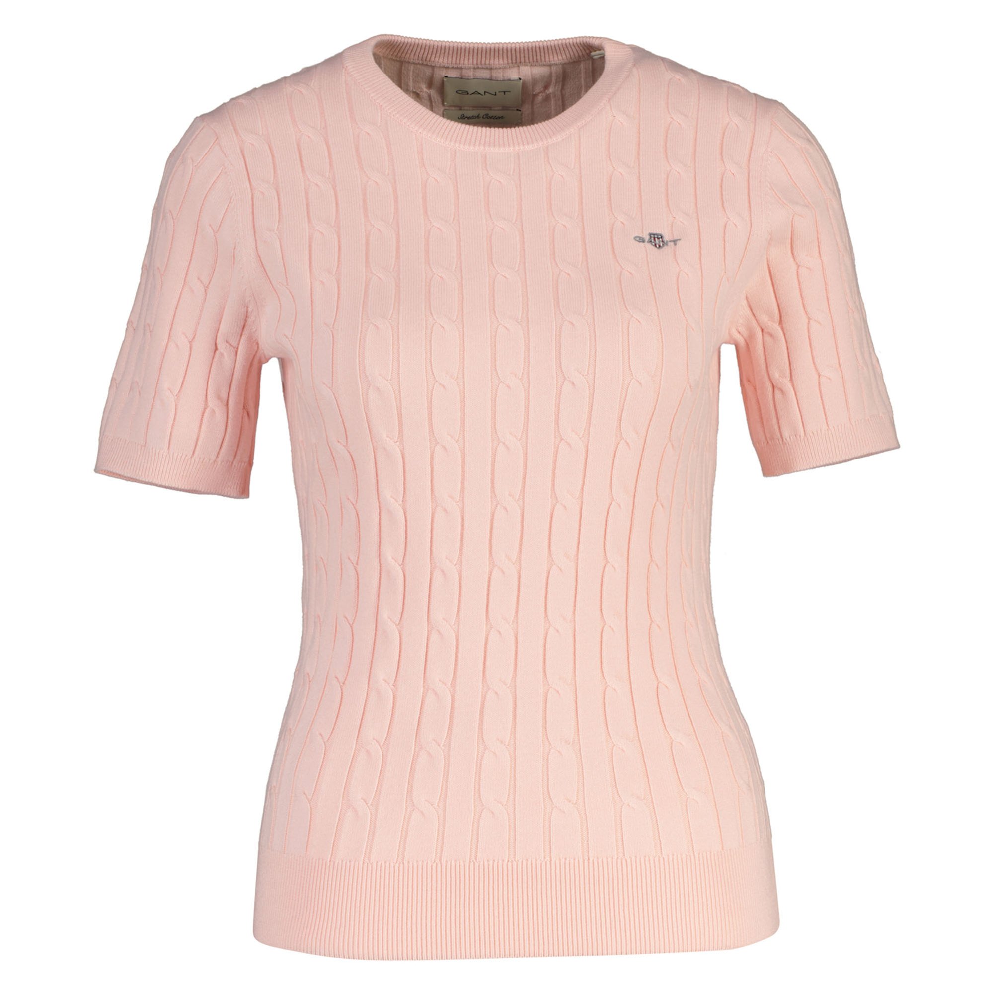 GANT Camiseta de punto de mujer - STRETCH COTTON CABLE C-NECK, cuello redondo, manga corta, estampado de cables STRETCH COTTON CABLE C-NECK