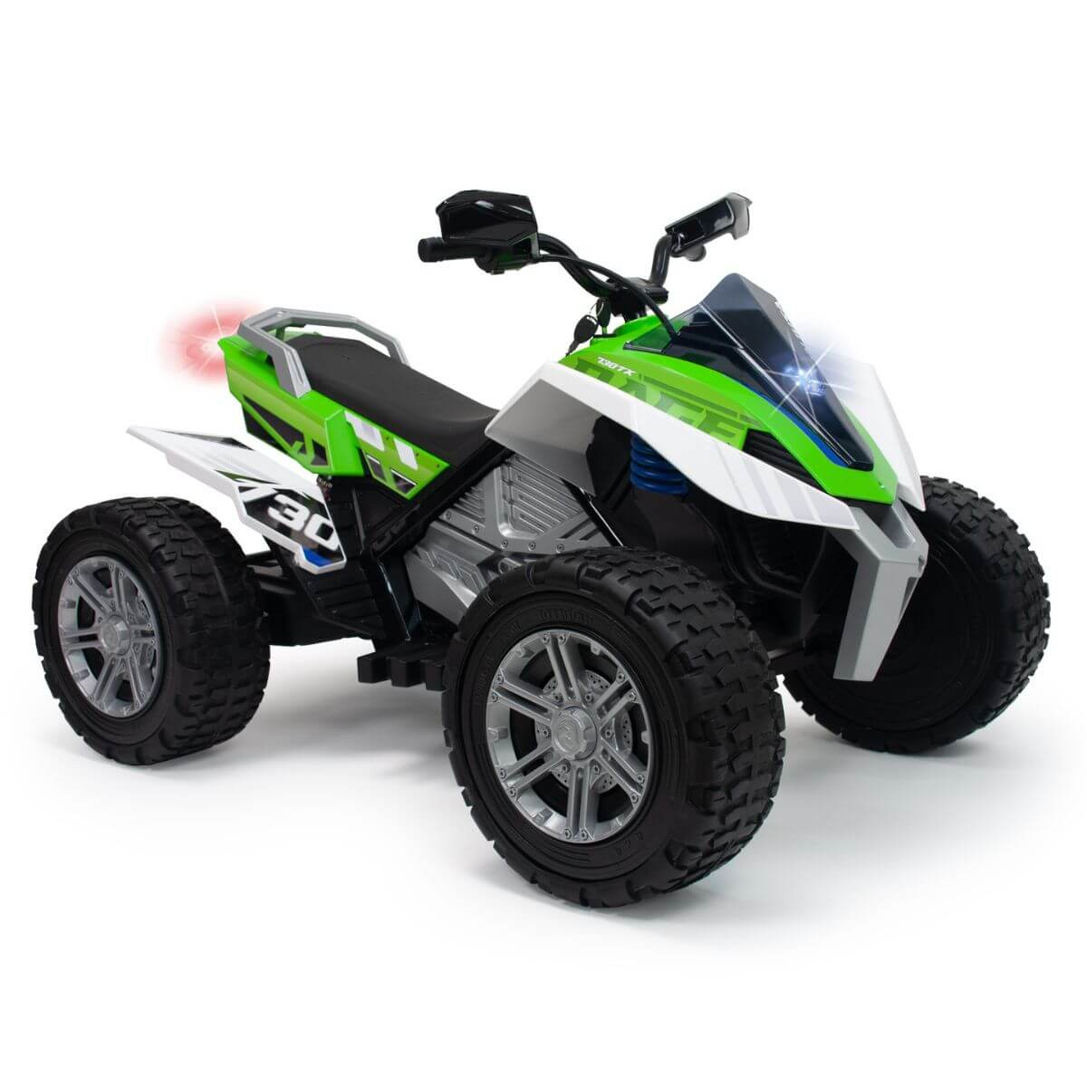 INJUSA - Quad Eléctrico Infantil Rage | Moto a Batería de 24V para Niños de 6 a 10 Años | con Acelerador Progresivo en Puño | Freno de Tambor | Luces LED | Marcha Atrás | 2 Velocidades | Suspensiones | Ruedas de Goma EVA | Velocidad máx. 10 km/h | Verde