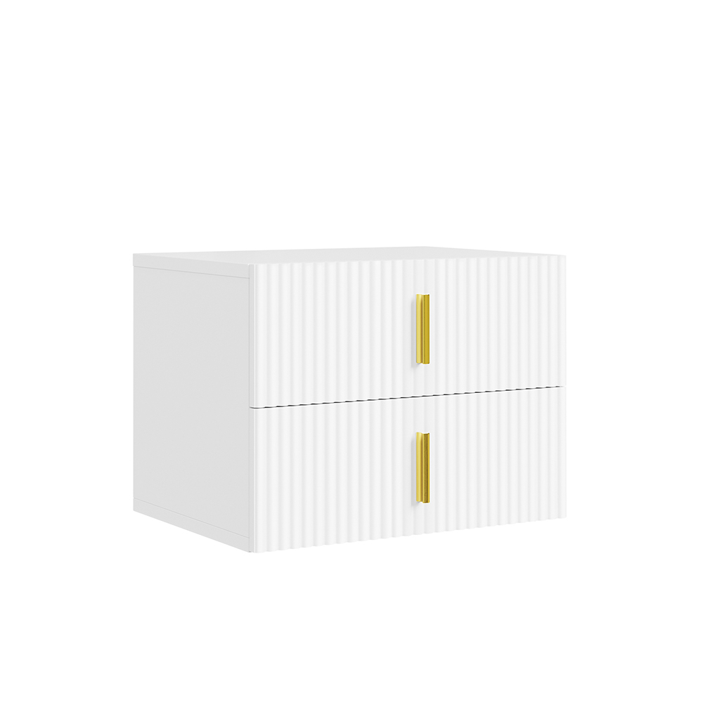 SoBuy Mesilla de noche blanca colgante con 2 cajones ondulados y tiradores dorados | 40×30×30 cm