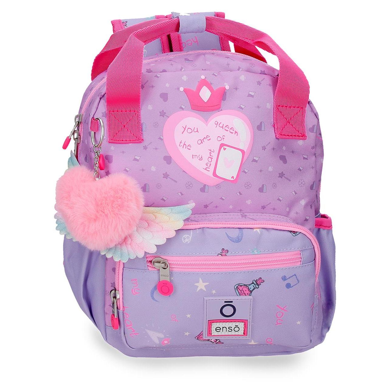 Mochila escolar adaptable a carro Enso Queen of hearts lila