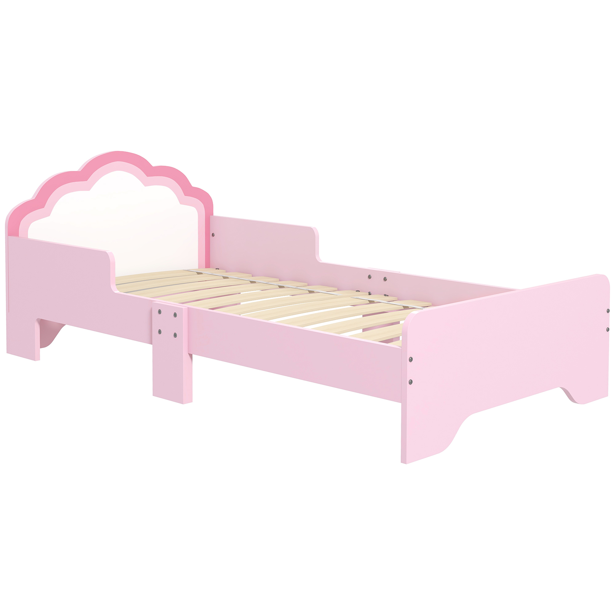 ZONEKIZ Cama Infantil 70x140 cm, Cama para Niños con Barrera Anticaídas y Somier, Cabecero en Forma de Nube, Rosa