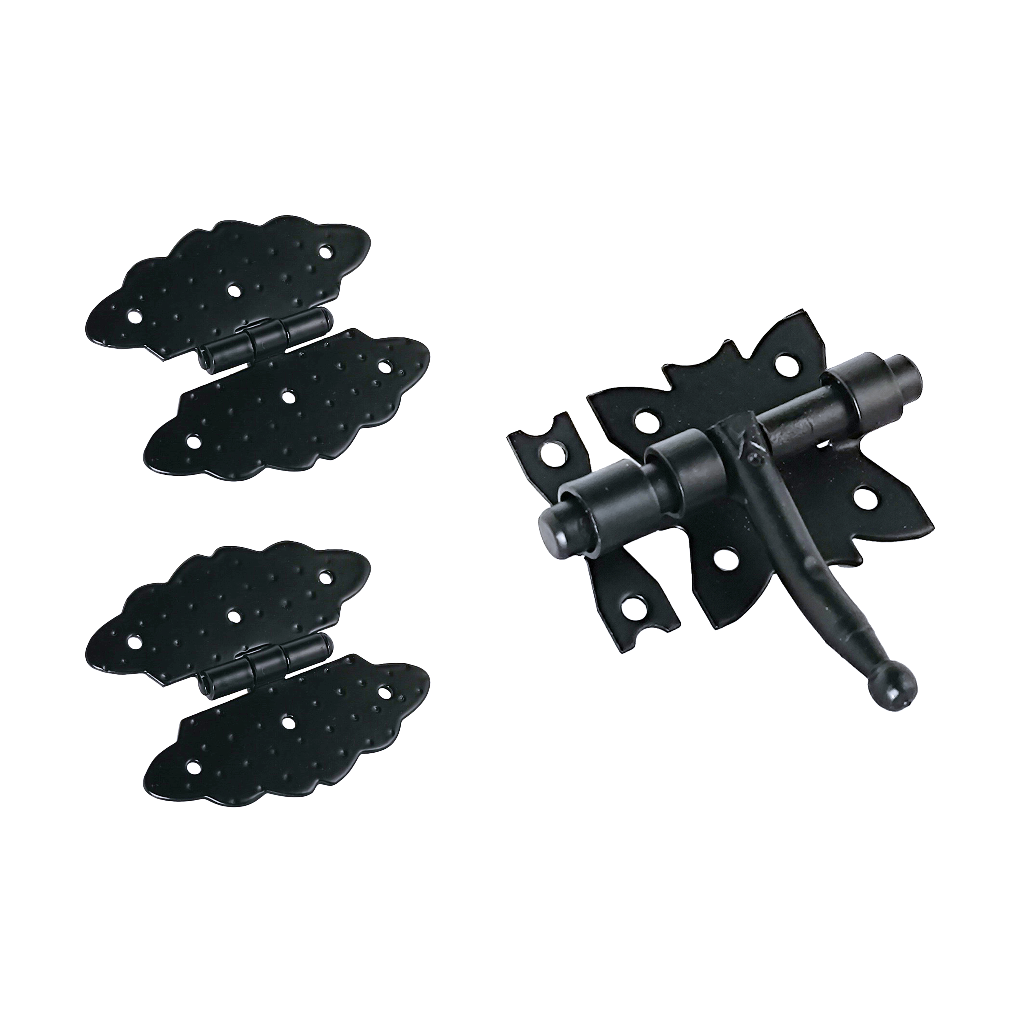 M.PASCUAL - KIT 2 unds BISAGRAS de mariposa para BAÚL NEGRAS + PASADOR NEGRO | Acabado en forja