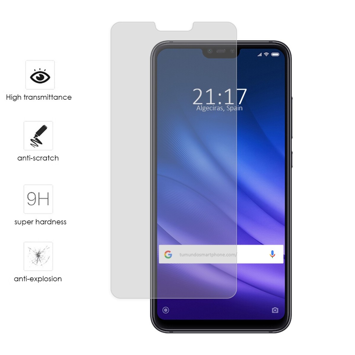 Tumundosmartphone Protector Cristal Templado para Xiaomi Mi 8 Lite Vidrio