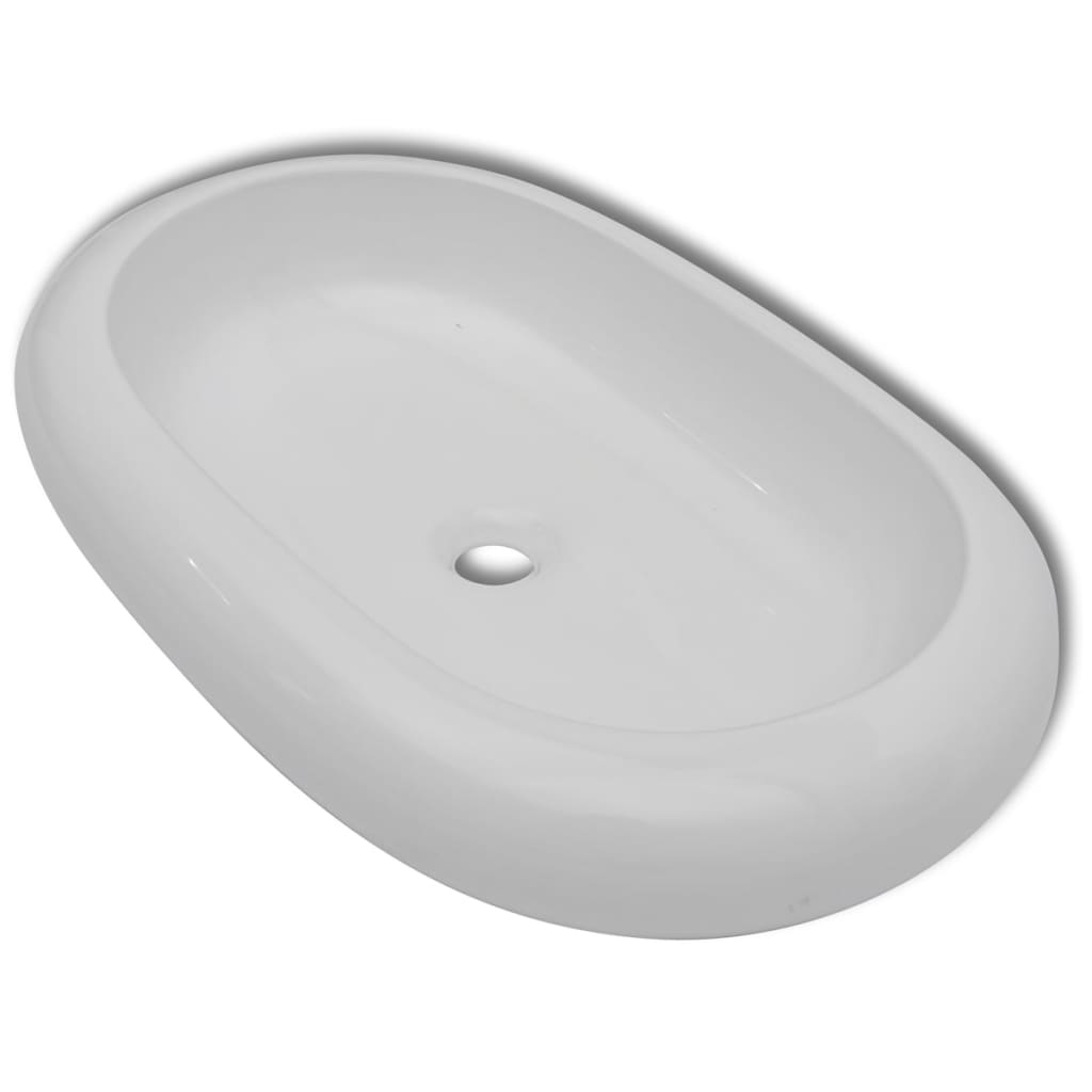 vidaXL Lavabo de Baño Moderno Ovalado de Cerámica Brillante Lavamanos Color Negro,  Blanco, y mas