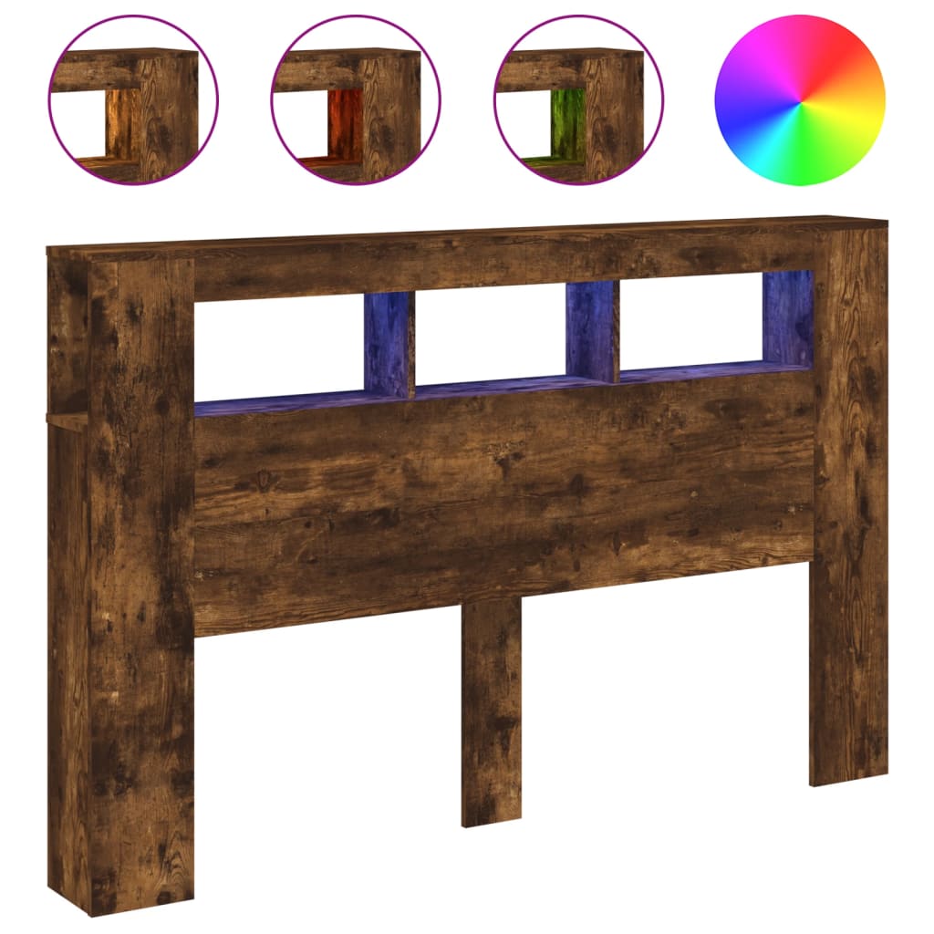 vidaXL Cabecero LED madera ingeniería roble ahumado 160x18,5x103,5 cm