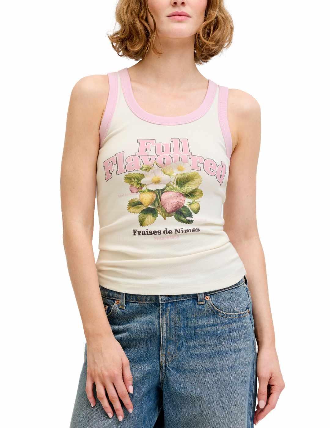 Top JJXX Hilda vainilla flores tirantes para mujer