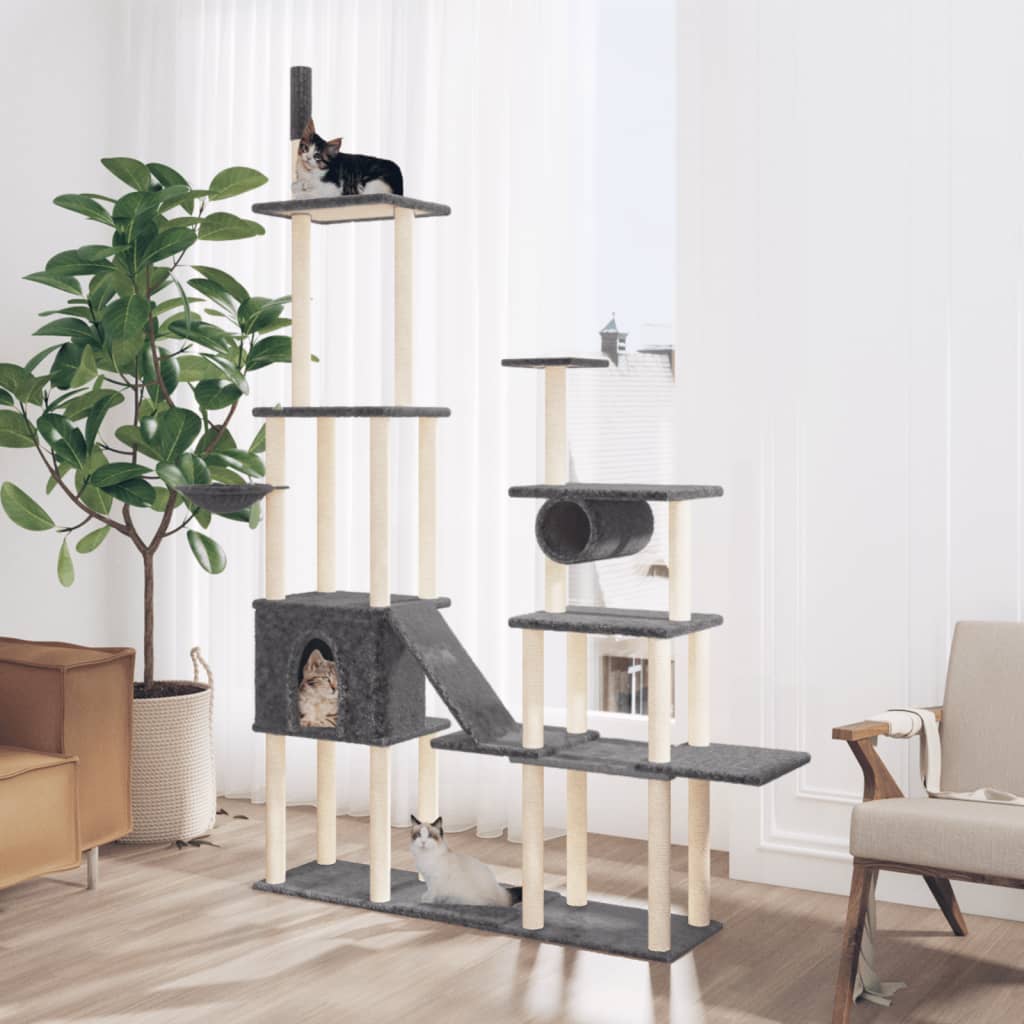 vidaXL Rascador para gatos con postes de sisal 279 cm Color Crema,  Gris claro,  Gris oscuro y mas