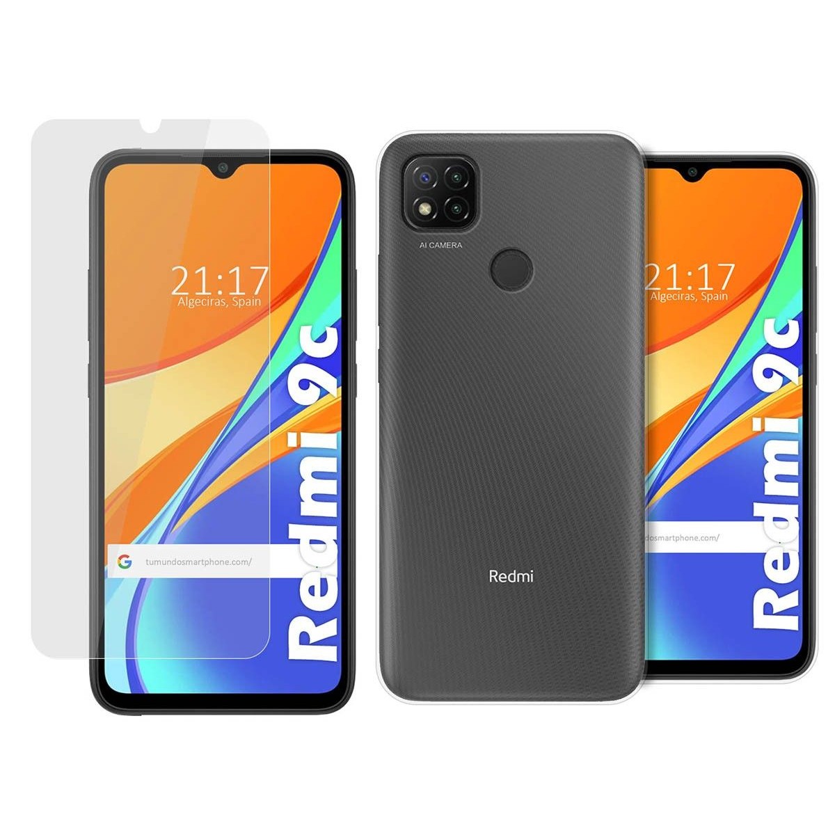 Tumundosmartphone Pack 2 En 1 Funda Gel Transparente + Protector Cristal Templado para Xiaomi Redmi 9C