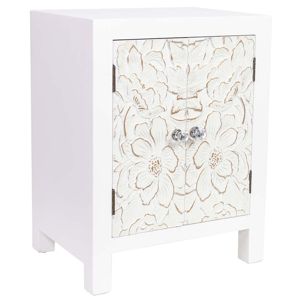Wonderlust Deco - Mesita de madera de 2 puertas 42x32x55 Blanco 42x32x55h cm