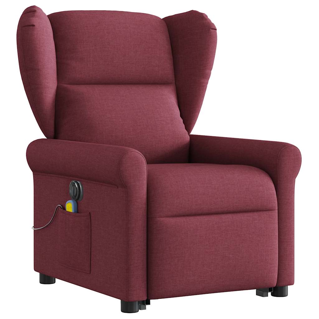 vidaXL Sillón de masaje eléctrico reclinable elevable tela rojo tinto