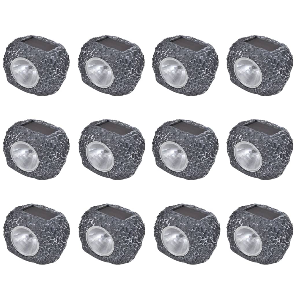 vidaXL Foco LED solar de exterior con forma de piedra 12 uds
