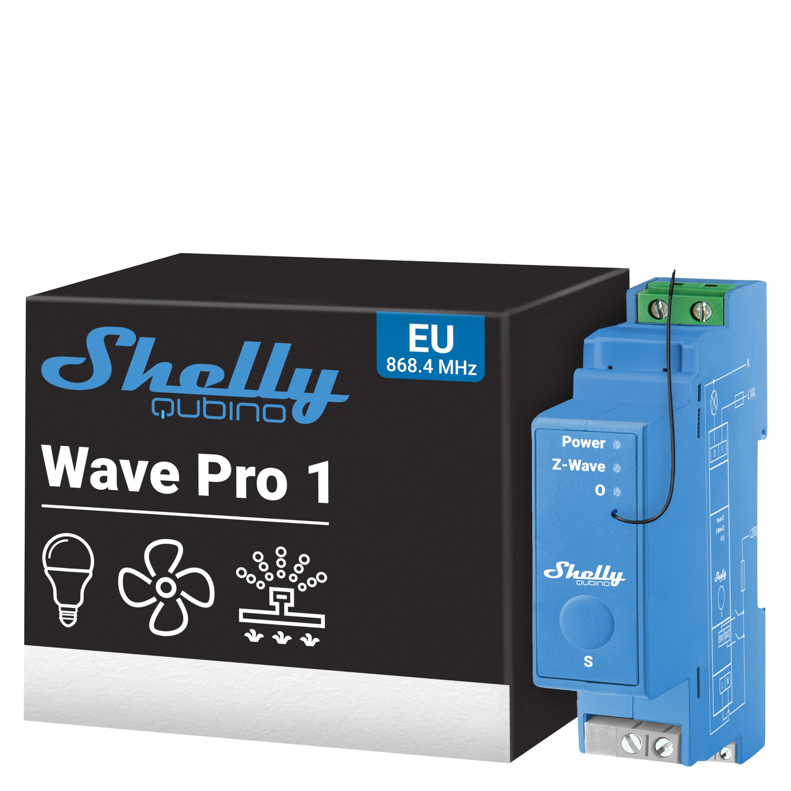 Shelly Qubino Wave Pro 1 alimentación del relé Azul