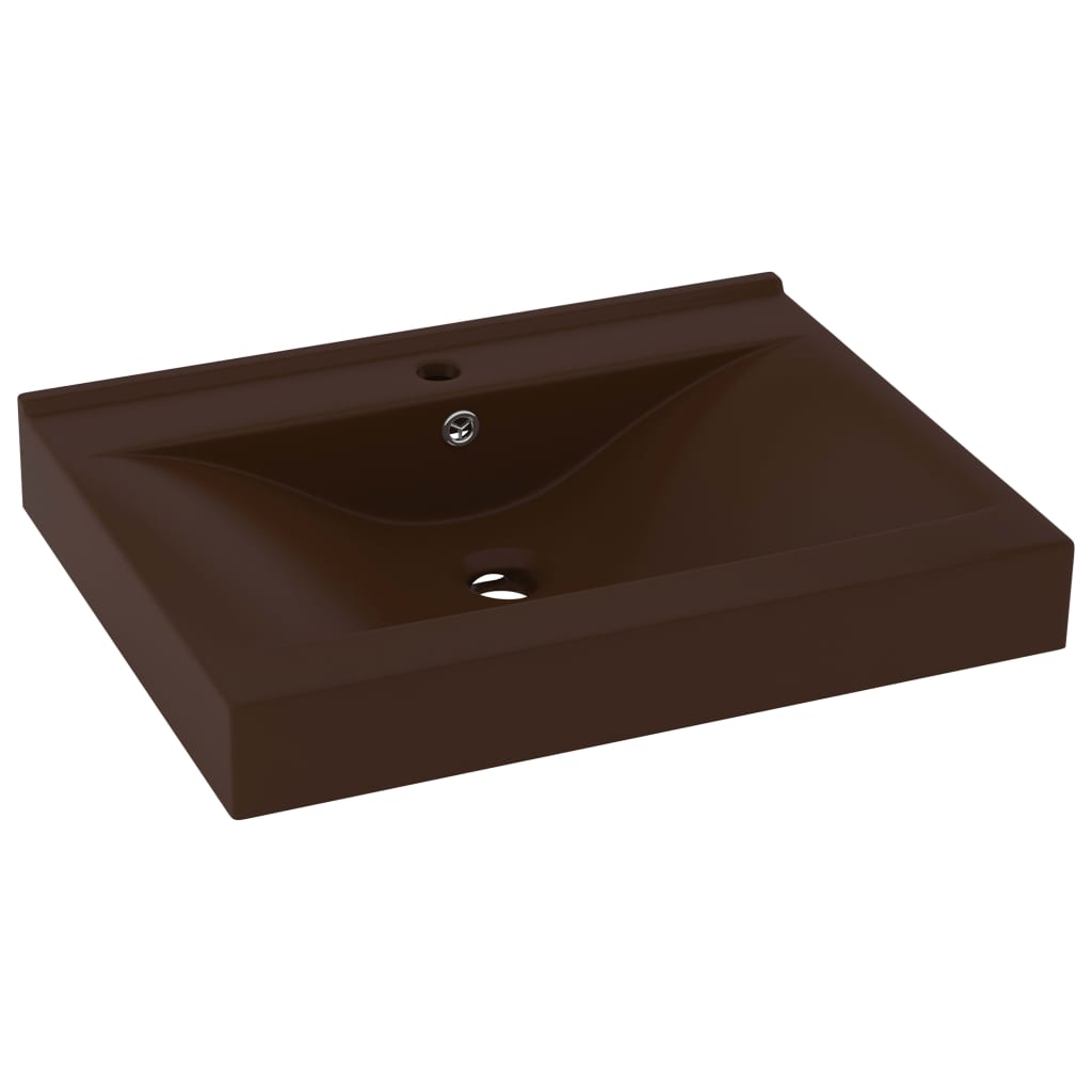vidaXL Lavabo de Lujo Agujero de Grifo Cerámica 60x46 cm Tocador Color matte dark brown,  matte light blue,  matte cream y mas