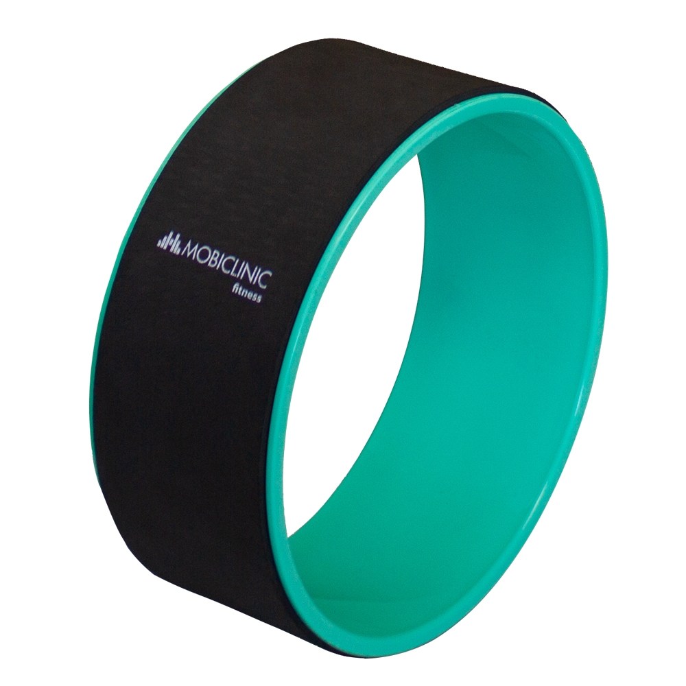 Mobiclinic Rueda de Yoga Antideslizante Fácilmente Lavable Marca Española Mejora tu flexibilidad y Resistencia Soporta hasta 150 Kg 30 x 13 cm Multifuncional Negro y Turquesa