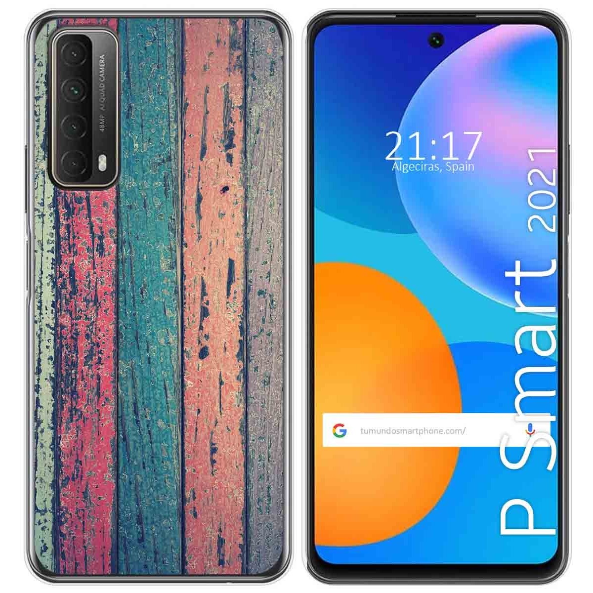 Tumundosmartphone Funda Gel Tpu para Huawei P Smart 2021 diseño Madera 10 Dibujos