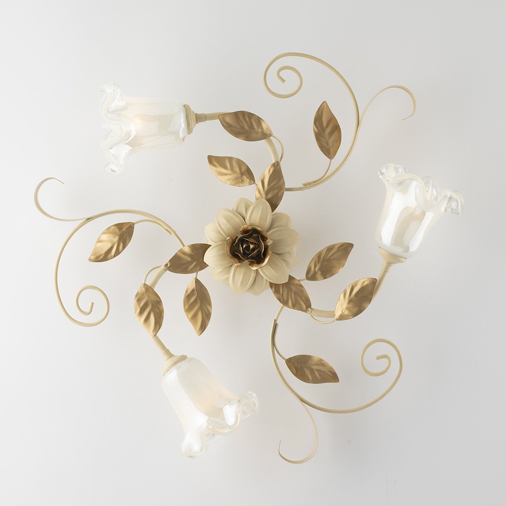 Plasterlight Arte Pobre Cesta De Marfil Y Oro 3 Luces E14