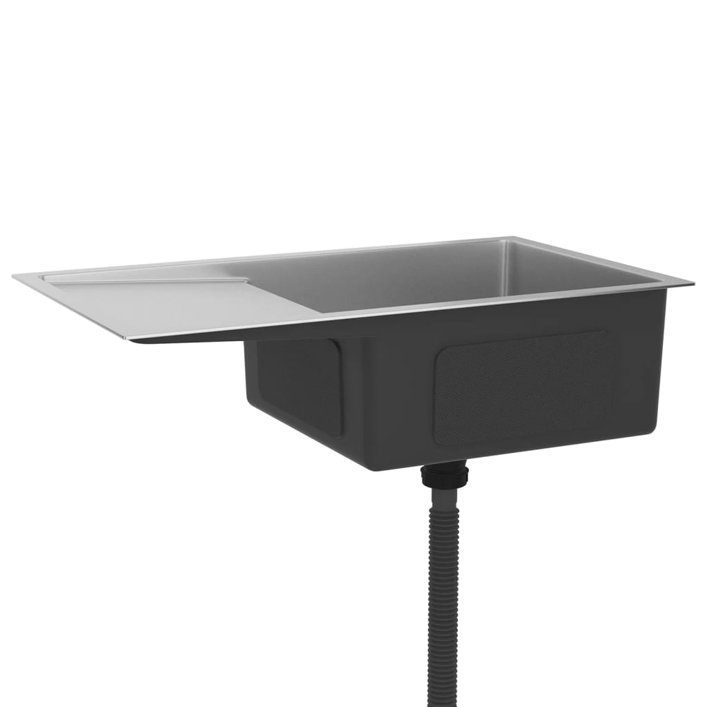 vidaXL Fregadero de Cocina Hecho a Mano de Acero Inoxidable Lavabo Color Plateado,  Negro, y mas