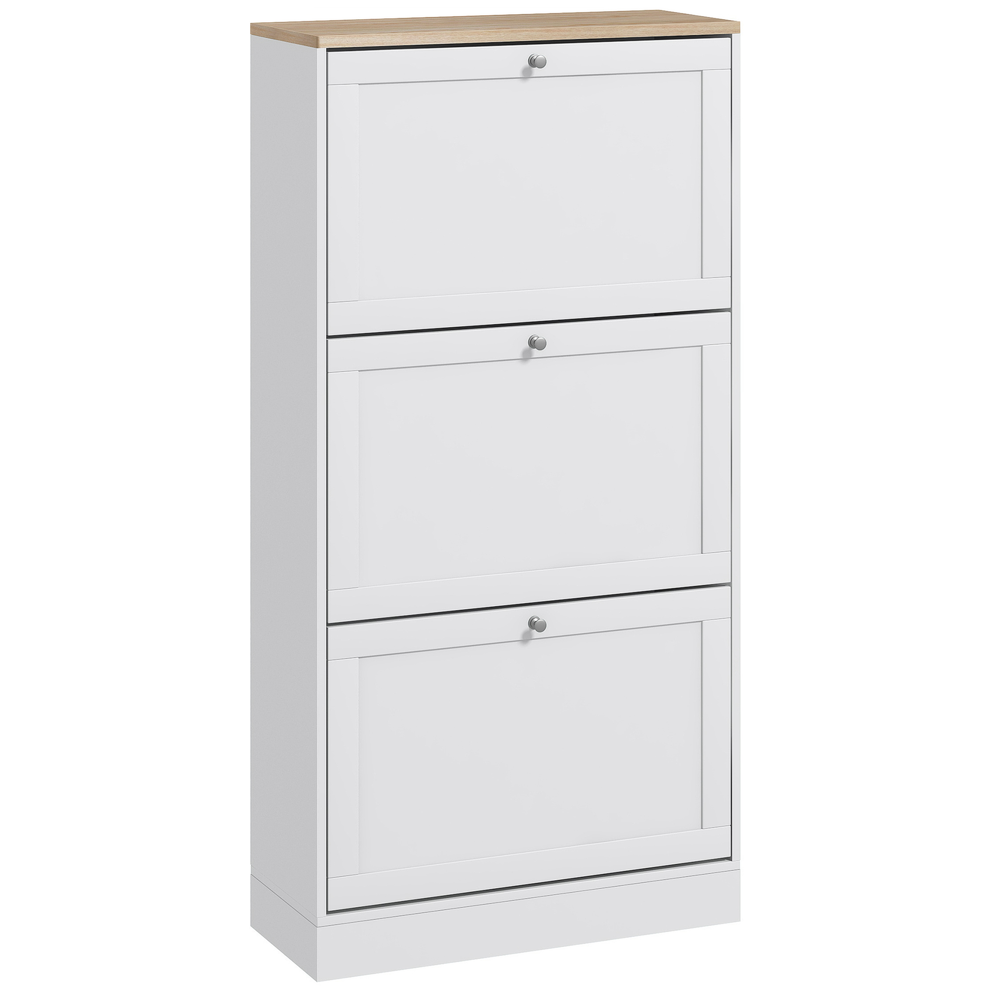 HOMCOM Mueble Zapatero de Recibidor Armario Zapatero Moderno con 3 Cajones Abatibles y Estantes Ajustables para 12-18 Pares de Zapatos Zapatero Estrecho para Pasillo Entrada 60x23,5x115 cm Blanco