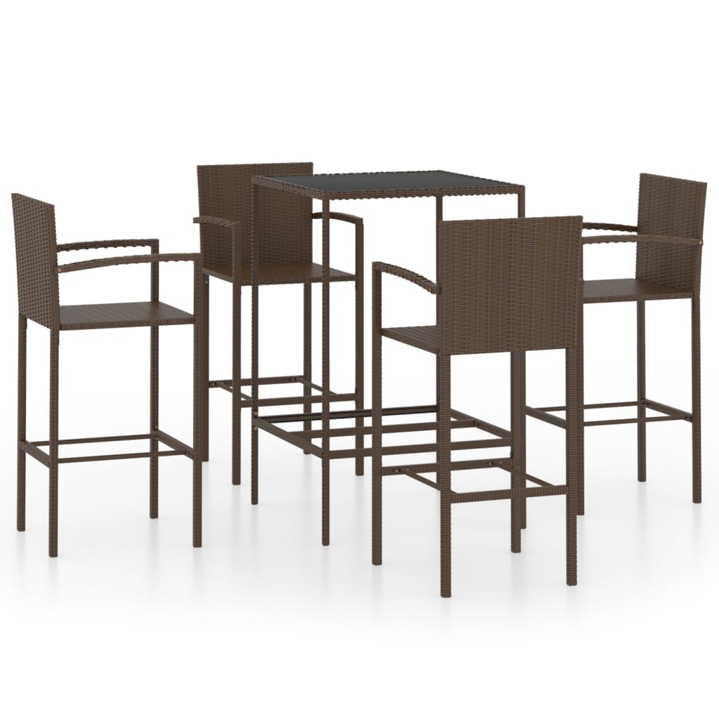 vidaXL Set de bar de jardín 5 piezas y cojines ratán sintético marrón