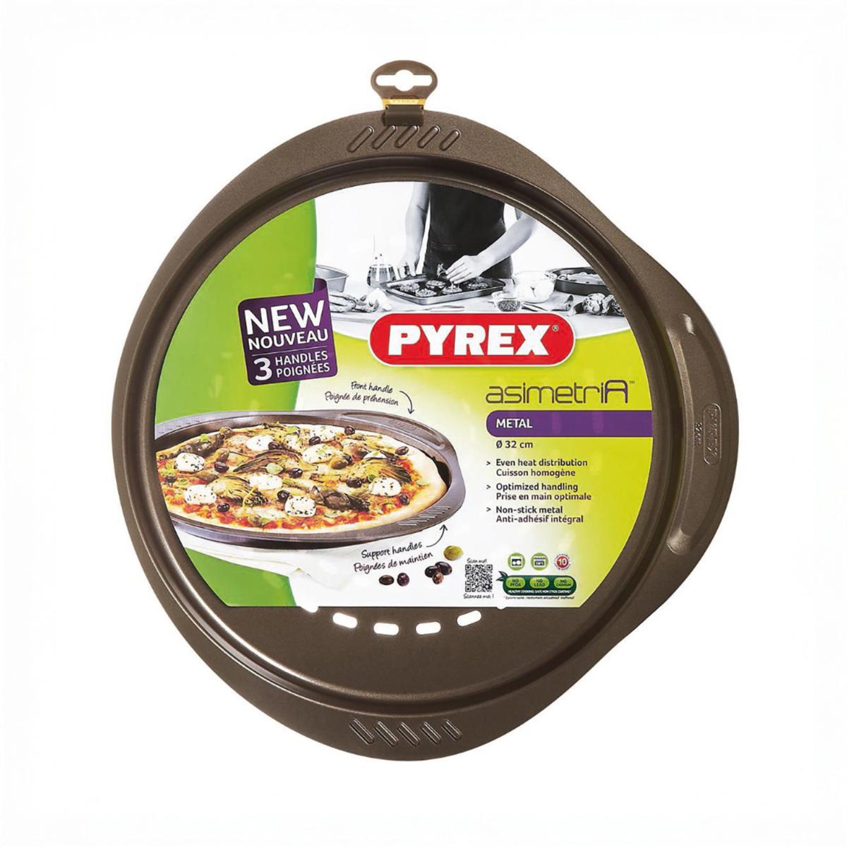 Pyrex Fuente Pizza Asimetría Acero 32CM Metalizado Fácil de Limpiar Apto Horno