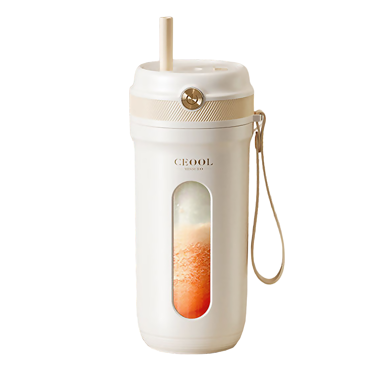 DAM Batidora portátil de 350ml con 10 cuchillas de acero, batería recargable de 3.000mAh, lanyard para transporte y agujero para pajita. 8,5x8,5x19 cm. Color: Blanco