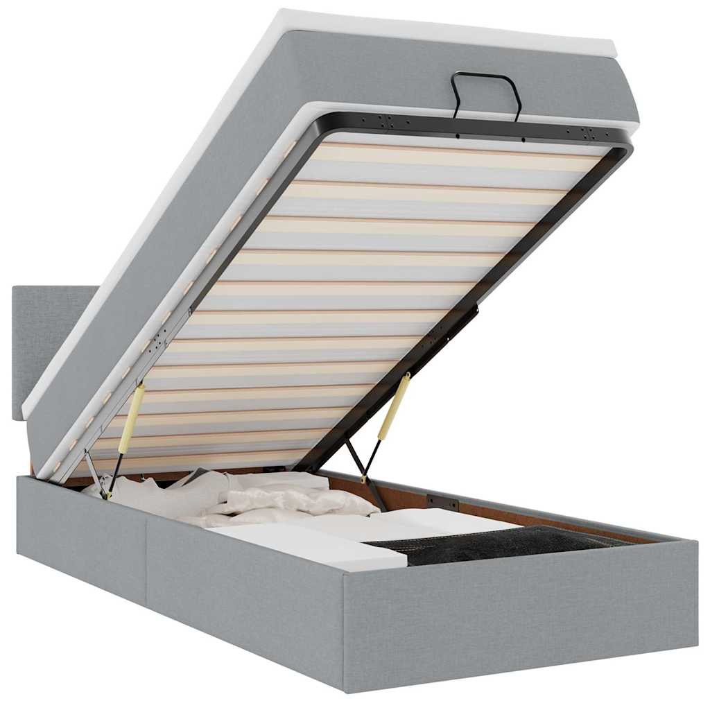 vidaXL Cama otomana con colchón y LED tela gris claro 90x200 cm