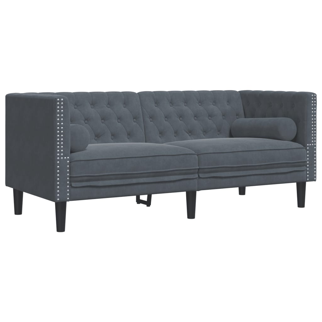 vidaXL Sofá Chesterfield 2 plazas con cojines terciopelo gris oscuro