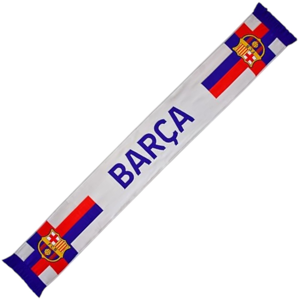 FC Barcelona - Bufanda Blanca Oficial | Diseño con Escudo y BARÇA | Tejido Suave y Ligero | Ideal para Aficionados | Producto Licenciado