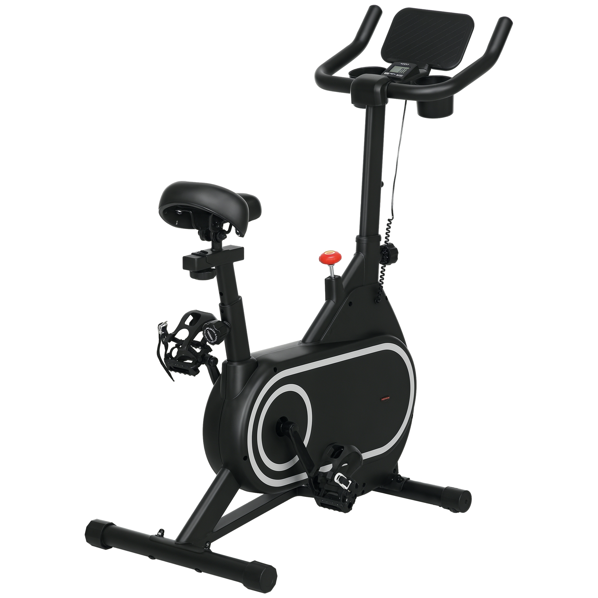 SPORTNOW Bicicleta Estática Bici Estática con Volante de Inercia 4 kg Resistencia Magnética Ajustable Pantalla LCD Silencioso Asiento Ajustable y Soporte de Vasos Carga 120 kg para Casa Gimnasio Negro