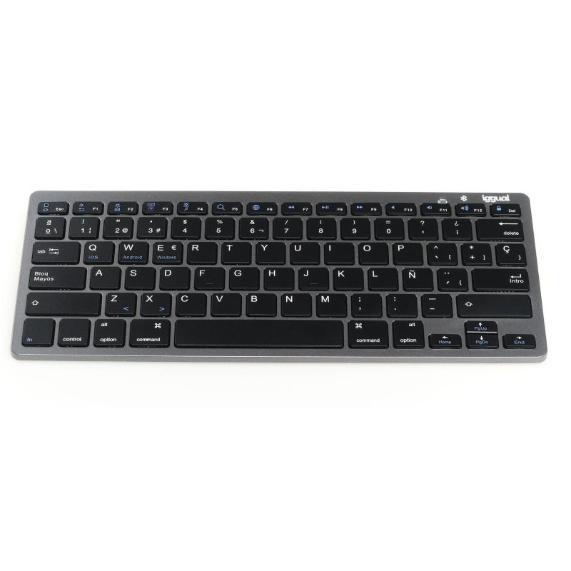 Iggual Bluetooth Slim TKL Keyboard Black, a wireless compact keyboard with 78 keys, ultra-silent design, Bluetooth 3.0 compatibility for Windows, macOS, and Android, perfect for space-saving and portable use.