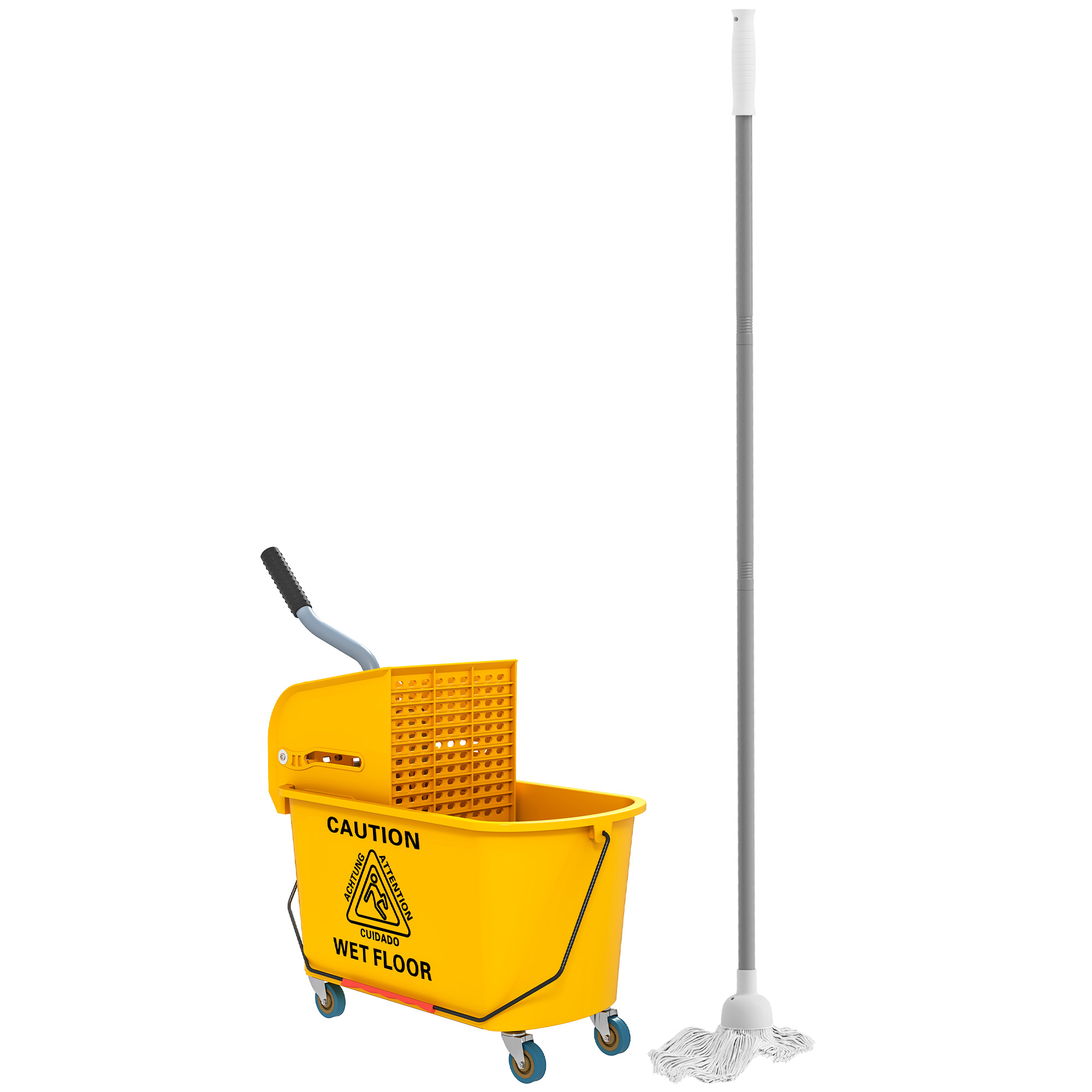 HOMCOM Cubo de Fregona con Ruedas Capacidad de 20 L Cubo de Fregar con Sistema de Escurridor Mopa y Asa de Transporte para Doméstico y Comercial Amarillo