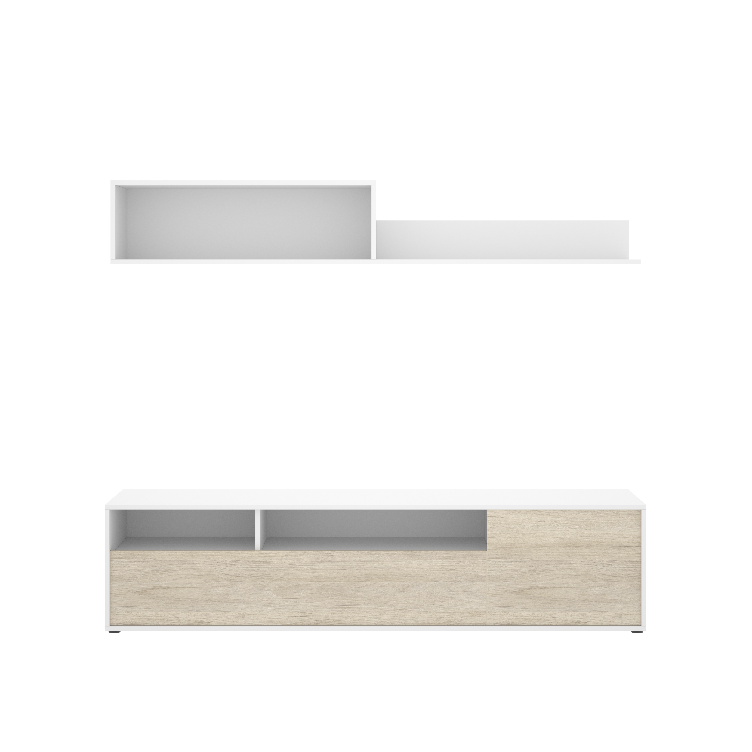 DEKIT GRUPO RIMOBEL BAY - MUEBLE DE SALON COMPACTO TV BAY - 44/28 X 180 X 35 CM - BLANCO / NATURAL