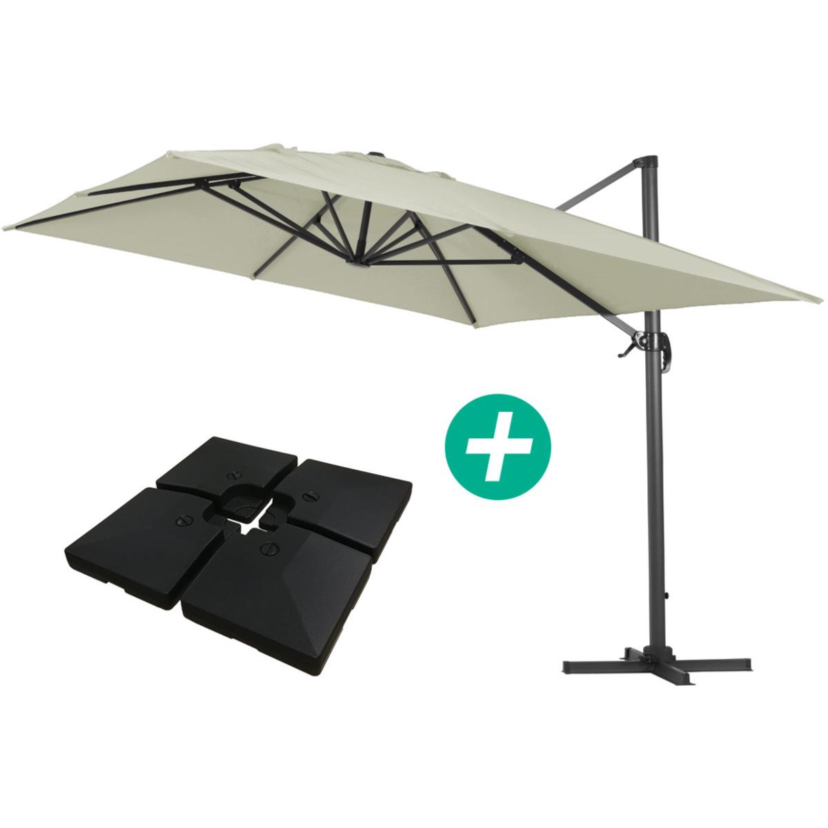 Habitat y Jardin - Parasol Lateral de jardín en aluminio - Sun 4- Rectangular- 3 x 4 m -Crudo-  lastre incluido