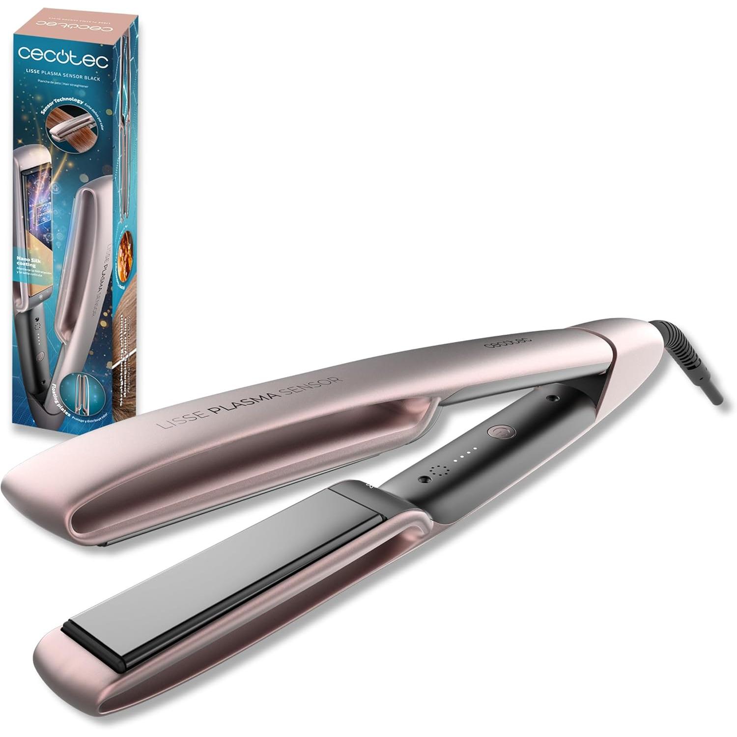 Cecotec Plancha de Pelo - Sensor Inteligente y Placas Flotantes - Lisse Plasma Sensor Black. Tecnología Sensor y Plasma, Revestimiento NanoSilk, Temperatura 160º-220ºC, Punta Fría, Función Autoapagado
