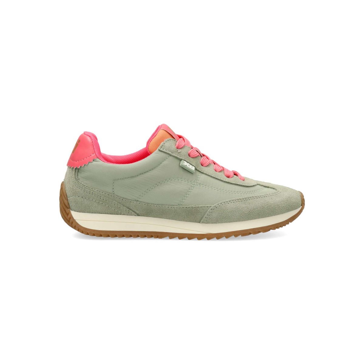XTI - Zapatillas deportivas casual XTI para mujer de piel y textil con suela de goma dentada, plantilla acolchada extraíble y diseño ergonómico kaki-rosa