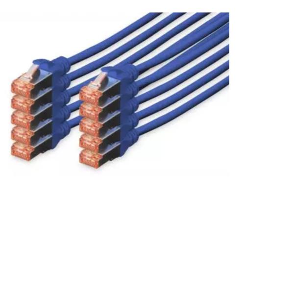 DIGITUS Cable LAN Cat 6 - 2m - 10 Piezas - Cable de red RJ45 - S/FTP Blindado - Compatible con Cat 6A y Cat 7 - Azul