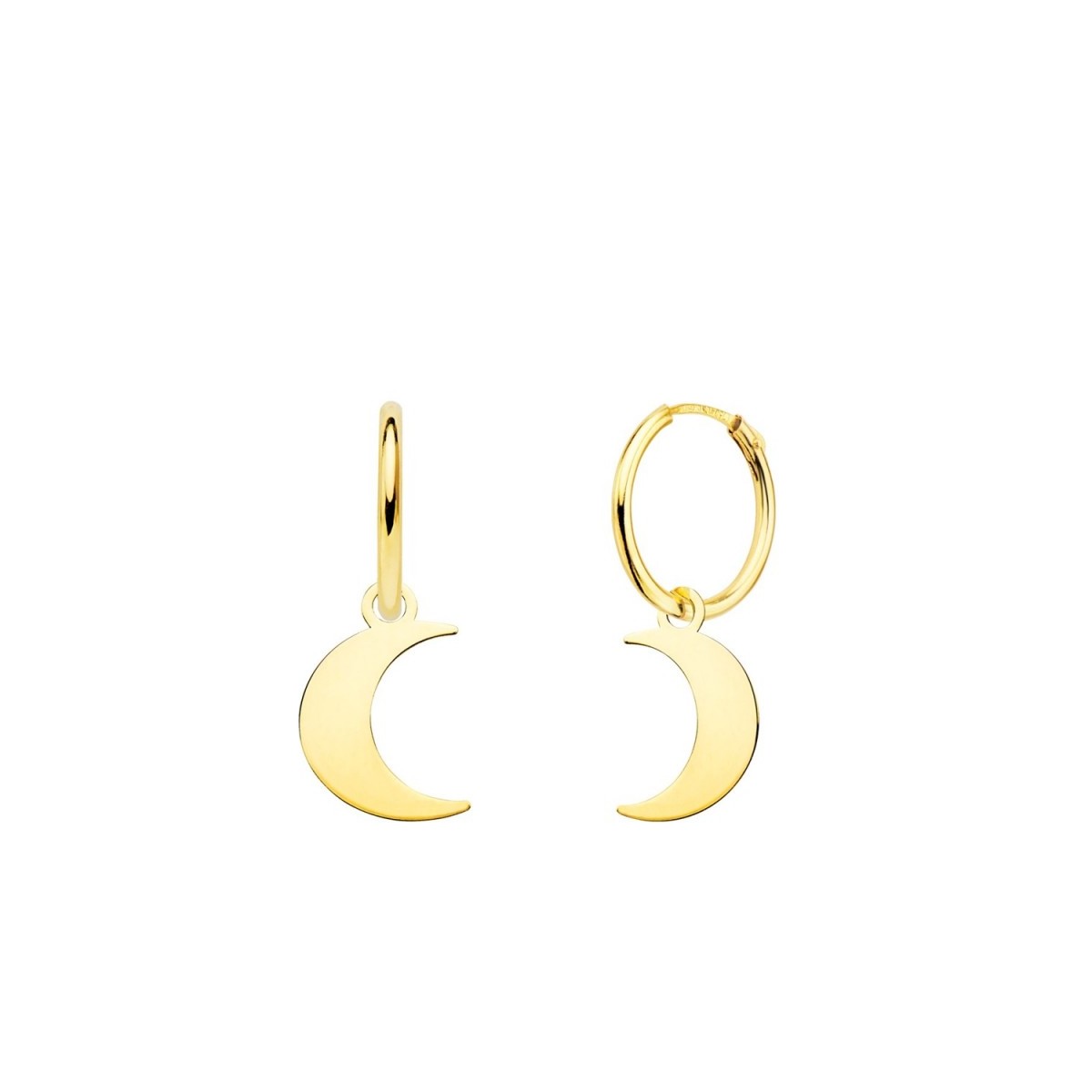 Pendientes oro 18k mujer aro 12 mm. combinado luna lisa 11 x 9 mm.