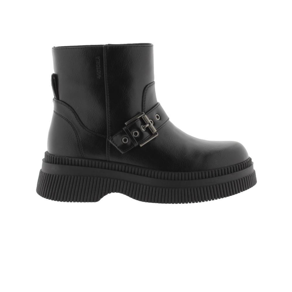 Victoria Dublín Botines de efecto piel negro monocromo con suela gruesa y correa 1301105