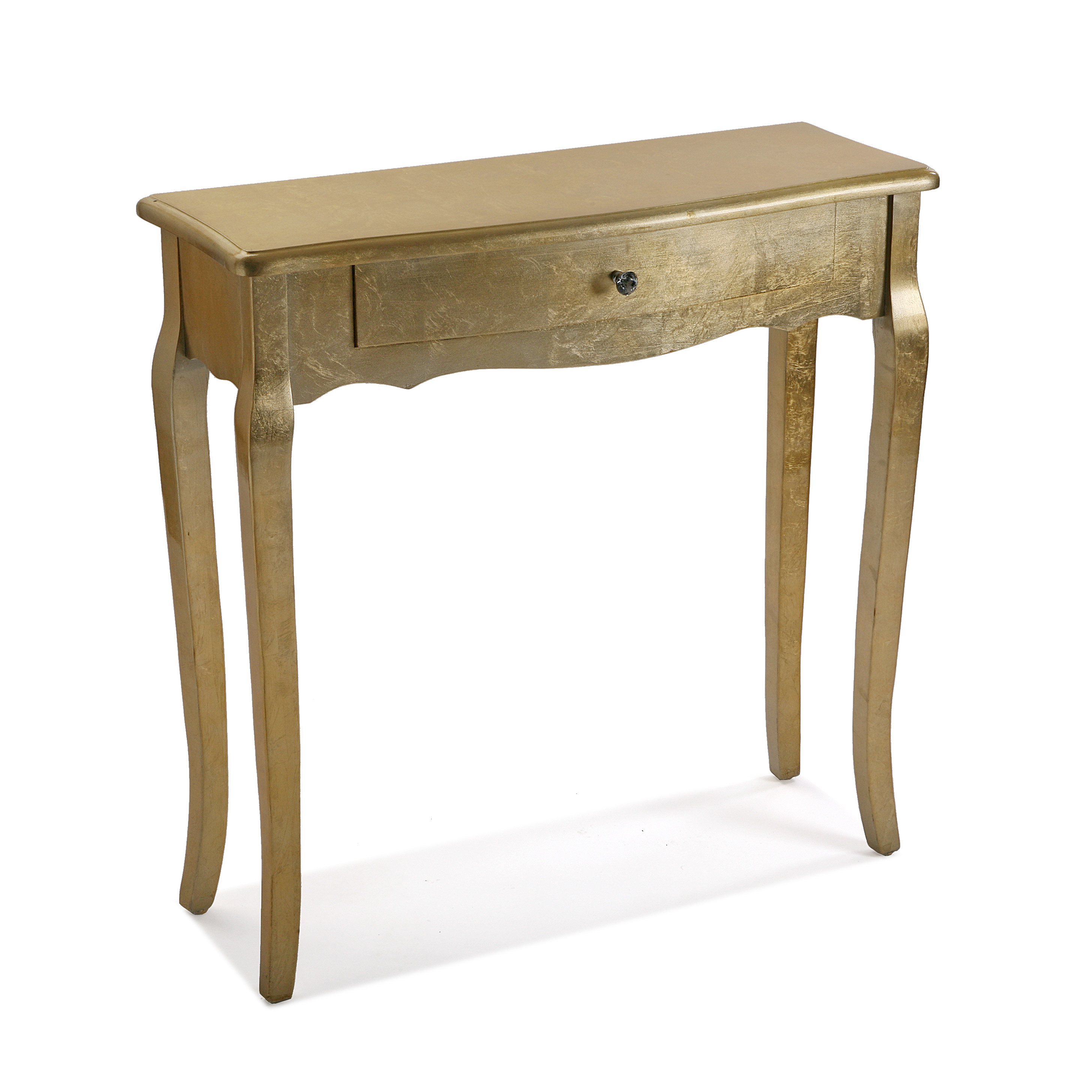 Versa Cagliari Mueble Recibidor Estrecho para la Entrada o el Pasillo, Mesa Consola, con 1 cajón, Medidas (Al x L x An) 80 x 30 x 80 cm, Madera, Color Dorado