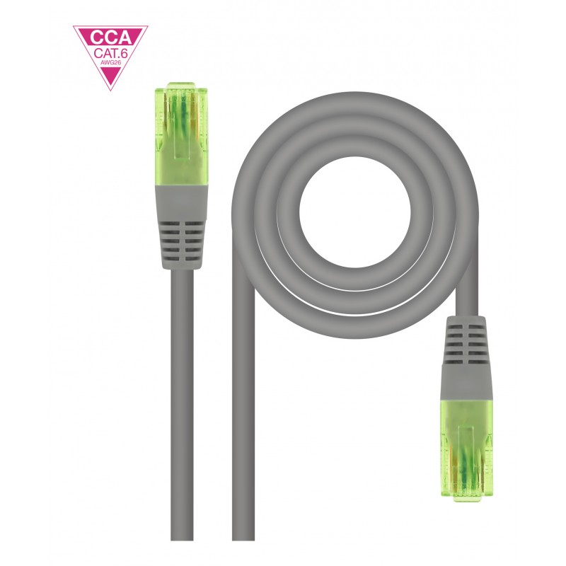 Nanocable - Cable de Red Latiguillo RJ45 CAT.6 UTP AWG26 CCA, Gris, 15 m 10.20.1415